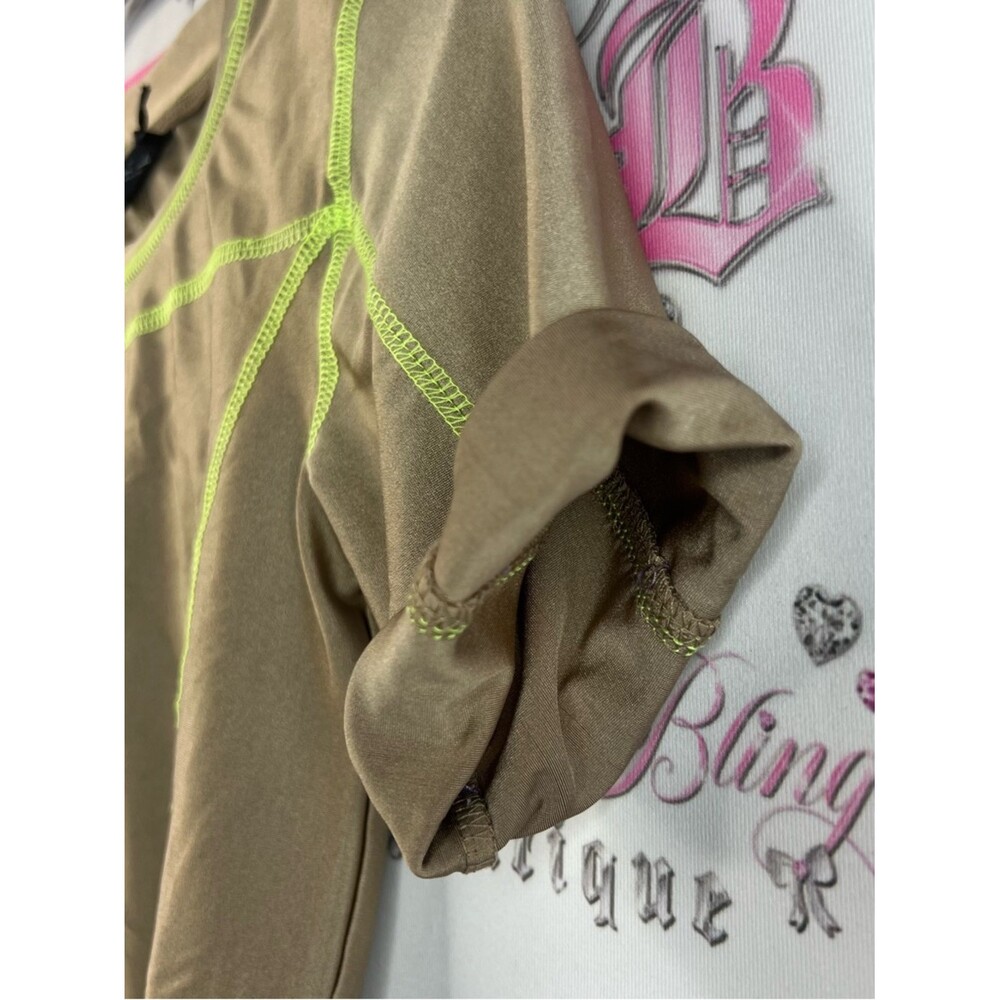 Urban Outfitters crop top Khaki Crop Tee with Neon Yellow Contrast Stitching - Picture 4 of 8